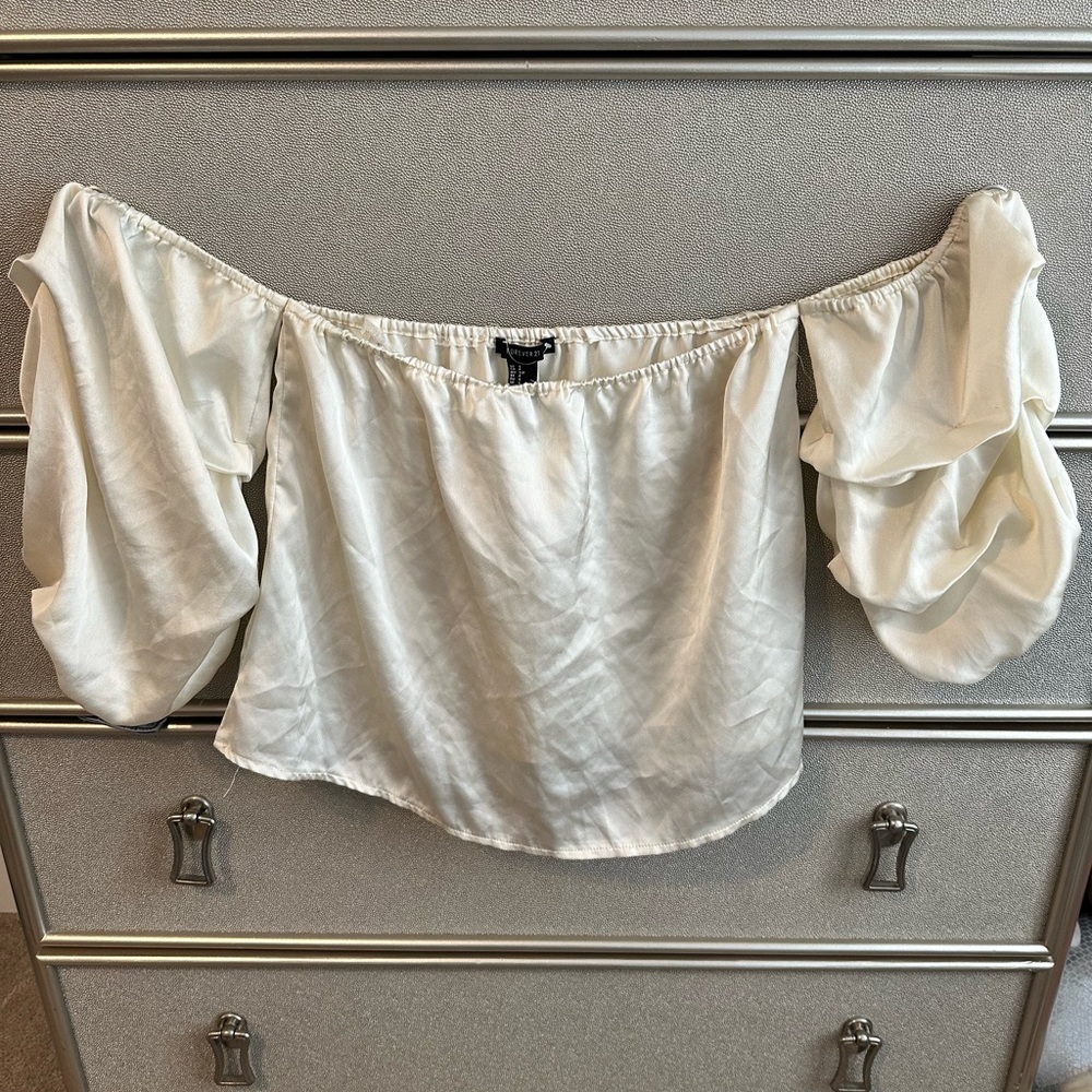 Satin off the shoulder cream blouse